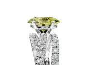 Solitaire Engagement Ring Setting for Fancy Yellow Oval Center with Woven 3-Strand Pave Band and Prong Head in White Gold