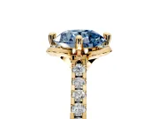 Floral Engagement Ring Setting for Fancy Blue Round Cut Center with Pave Band and Floral Prong Head in Yellow Gold