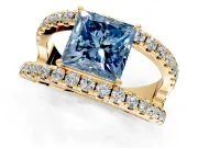 Solitaire Engagement Ring Setting for Fancy Blue Princess Cut Center with Wide-Open Split Shank and Prong Head in Yellow Gold