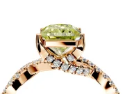 Solitaire Engagement Ring Setting for Fancy Yellow Radiant Cut Center with Narrow Twist Pave Band and Prong Head in Rose Gold