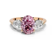 3 Stone Engagement Ring Setting for Fancy Pink Oval Center with Large Pear-Shaped Accents and Prong Head in Rose Gold