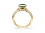 Solitaire Engagement Ring Setting for Fancy Green Asscher Cut Center with Milgrain-Framed Pave Band and Prong Head in Yellow Gold