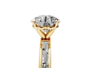 Solitaire Engagement Ring Setting for Round Cut Center with Channel Baguette Band and Prong Head in Yellow Gold