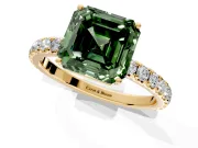Solitaire Engagement Ring Setting for Fancy Green Asscher Cut Center with Large Accent Band and Prong Head in Yellow Gold