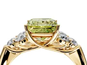 Cluster Engagement Ring Setting for Fancy Yellow Princess Cut Center with Round Cut Accent Frame and Prong Head in Yellow Gold