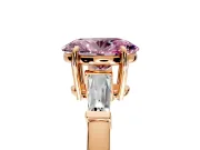 3 Stone Engagement Ring Setting for Fancy Pink Oval Center with Baguette Accents and Prong Head in Rose Gold