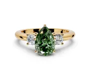 3 Stone Engagement Ring Setting for Fancy Green Pear-Shaped Center with Wide Plain Band and Prong Head in Yellow Gold