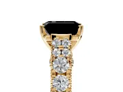 Solitaire Engagement Ring Setting for Fancy Black Emerald Cut Center with Pave Cathedral Shoulders and Prong Head in Yellow Gold