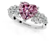 Cluster Engagement Ring Setting for Fancy Pink Heart-Shaped Center with 2-Row Shoulder Clusters and Prong Head in Sterling Silver