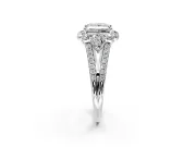 Halo Engagement Ring Setting for Princess Cut Center with Two-Strand Split Shank and Prong Head in Platinum