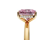 Hidden Halo Engagement Ring Setting for Fancy Pink Radiant Cut Center with Thin Round-Wire Band and Prong Head in Yellow Gold