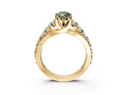 Solitaire Engagement Ring Setting for Fancy Green Pear-Shaped Center with Graduated Shared Prongs and Prong Head in Yellow Gold
