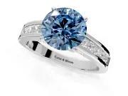 Solitaire Engagement Ring Setting for Fancy Blue Round Cut Center with Princess Cut Channel Band and Prong Head in Sterling Silver