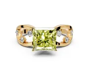 Solitaire Engagement Ring Setting for Fancy Yellow Princess Cut Center with Criss-Cross Accent Band and Prong Head in Yellow Gold