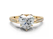 Cathedral Engagement Ring Setting for Heart-Shaped Center with Antique-Style Pave Band and Prong Head in Yellow Gold