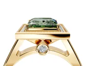 Halo Engagement Ring Setting for Fancy Green Princess Cut Center with Outer Bezel Rim, Pave Band and Prong Head in Yellow Gold