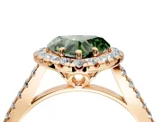 Halo Engagement Ring Setting for Fancy Green Heart-Shaped Center with Raised Halo, Pave Band and Prong Head in Rose Gold