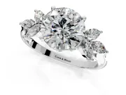 Floral Cluster Engagement Ring Setting for Round Cut Center with Marquise Accents and Prong Head in Sterling Silver