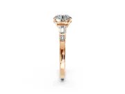 Bar-Set Engagement Ring Setting for Round Cut Center with Tapered Baguette Accents and Prong Head in Rose Gold