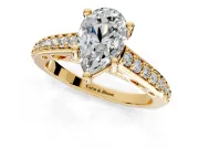 Solitaire Engagement Ring Setting for Pear-Shaped Center with Pave Cathedral Band and Prong Head in Yellow Gold