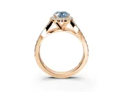 Halo Engagement Ring Setting for Fancy Blue Oval Center with Narrow Pave Split Shank and Prong Head in Rose Gold