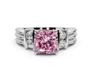 Solitaire Engagement Ring Setting for Fancy Pink Cushion Cut Center with Grooved Bar Accent Band and Prong Head in Sterling Silver