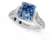Solitaire Engagement Ring Setting for Fancy Blue Radiant Cut Center with Pave Cathedral Shoulders and Prong Head in Platinum