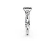 Crossover Engagement Ring Setting for Emerald Cut Center with Pave and Plain Strands and Prong Head in White Gold