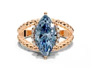 Halo Engagement Ring Setting for Fancy Blue Marquise Center with Rope Twist Split Shank and Prong Head in Rose Gold