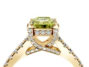 Solitaire Engagement Ring Setting for Fancy Yellow Emerald Cut Center with Widening Pave Band and Claw Prong Head in Yellow Gold