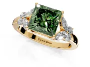 Solitaire Engagement Ring Setting for Fancy Green Princess Cut Center with Marquise Flower Shoulders and Prong Head in Yellow Gold