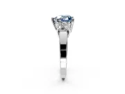 3 Stone Engagement Ring Setting for Fancy Blue Heart-Shaped Center with Matching Side Accents and Prong Head in Sterling Silver