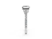 Solitaire Engagement Ring Setting for Asscher Cut Center with Widening Pave Band and Claw Prong Head in White Gold
