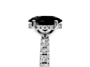 Solitaire Engagement Ring Setting for Fancy Black Oval Center with Band of Accents and Prong Head in Sterling Silver