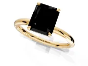 Hidden Halo Engagement Ring Setting for Fancy Black Radiant Cut Center with Thin Rounded Band and Prong Head in Yellow Gold
