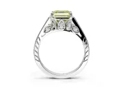 Cathedral Engagement Ring Setting for Fancy Yellow Asscher Cut Center with Antique-Style Pave Band and Prong Head in Platinum