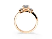 3 Stone Engagement Ring Setting for Emerald Cut Center with Round Cut Side Accents and Prong Head in Rose Gold