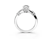 Bar-Set Engagement Ring Setting for Marquise Center with Tapered Baguette Accents and Prong Head in Platinum