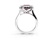 Single Halo Engagement Ring Setting for Fancy Pink Asscher Cut Center with Corner Claws, Plain Band and Prong Head in Platinum