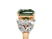 Leaf Cluster Engagement Ring Setting for Fancy Green Asscher Cut Center with Marquise Accents and Prong Head in Rose Gold