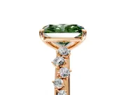 Cluster Engagement Ring Setting for Fancy Green Radiant Cut Center with Round Cut Accent Band and Prong Head in Rose Gold