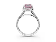 Solitaire Engagement Ring Setting for Fancy Pink Asscher Cut Center with Accented Split Shank and Prong Head in Platinum