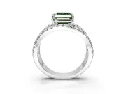 Solitaire Engagement Ring Setting for Fancy Green Asscher Cut Center with Wide-Open Split Shank and Prong Head in Sterling Silver