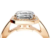 Bezel-Framed Halo Engagement Ring Setting for Asscher Cut Center with Pave Band and Prong Head in Rose Gold