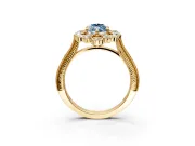 Milgrain Halo Engagement Ring Setting for Fancy Blue Marquise Center with Bezel Point Accents and Prong Head in Yellow Gold
