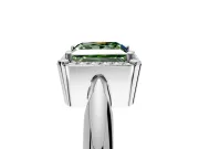 Halo Engagement Ring Setting for Fancy Green Princess Cut Center with Tapered Plain Band and Prong Head in Sterling Silver