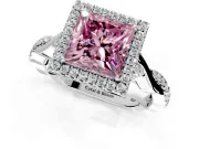 Halo Engagement Ring Setting for Fancy Pink Princess Cut Center with Twist Band and Prong Head in White Gold