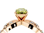 Solitaire Engagement Ring Setting for Fancy Yellow Emerald Cut Center with Criss-Cross Accent Band and Prong Head in Rose Gold