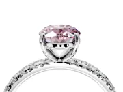 Solitaire Engagement Ring Setting for Fancy Pink Oval Center with Shared-Prong Accents and Prong Head in Platinum