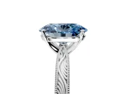 Solitaire Engagement Ring Setting for Fancy Blue Oval Center with Engraved Milgrain Band and Prong Head in Platinum